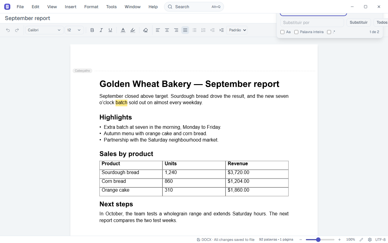 Find and replace dialog open over the document.