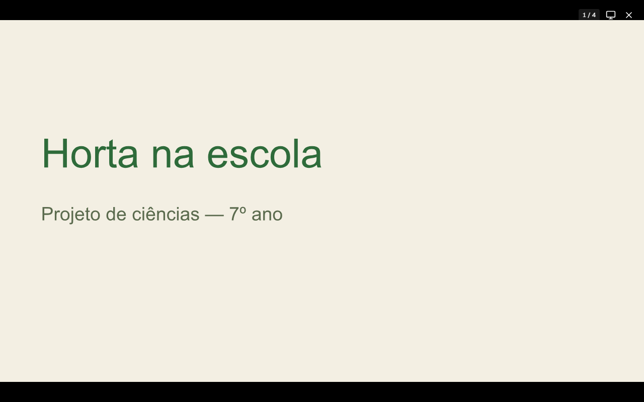 Modo de apresentação em tela cheia com o primeiro slide.